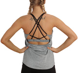 icyzone Workout Tank Tops Built in Bra - Women's Strappy Athletic Yoga Tops, Running Exercise Gym Shirts