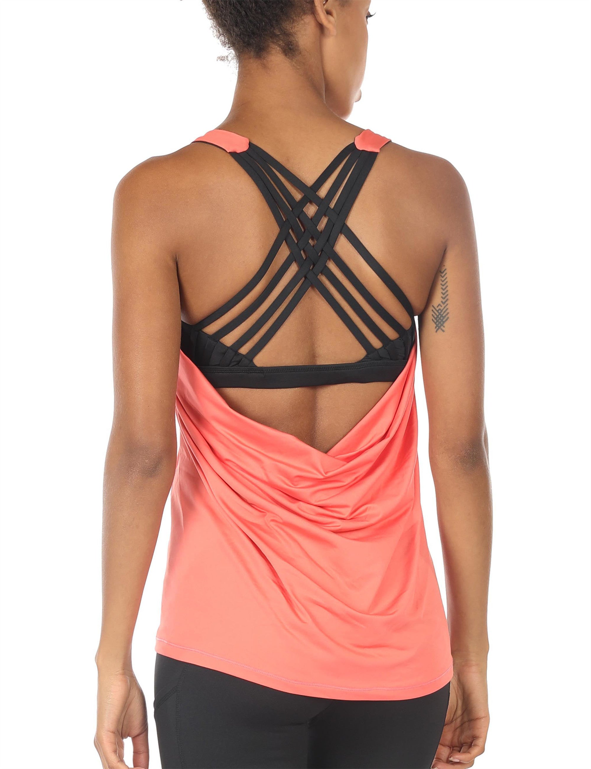 Yoga Top with Bra Cross Back 2 In 1 Set Sleeveless Yoga Shirt Singlet Women  Tank Top Gym Running Training Fitness Sport Tops