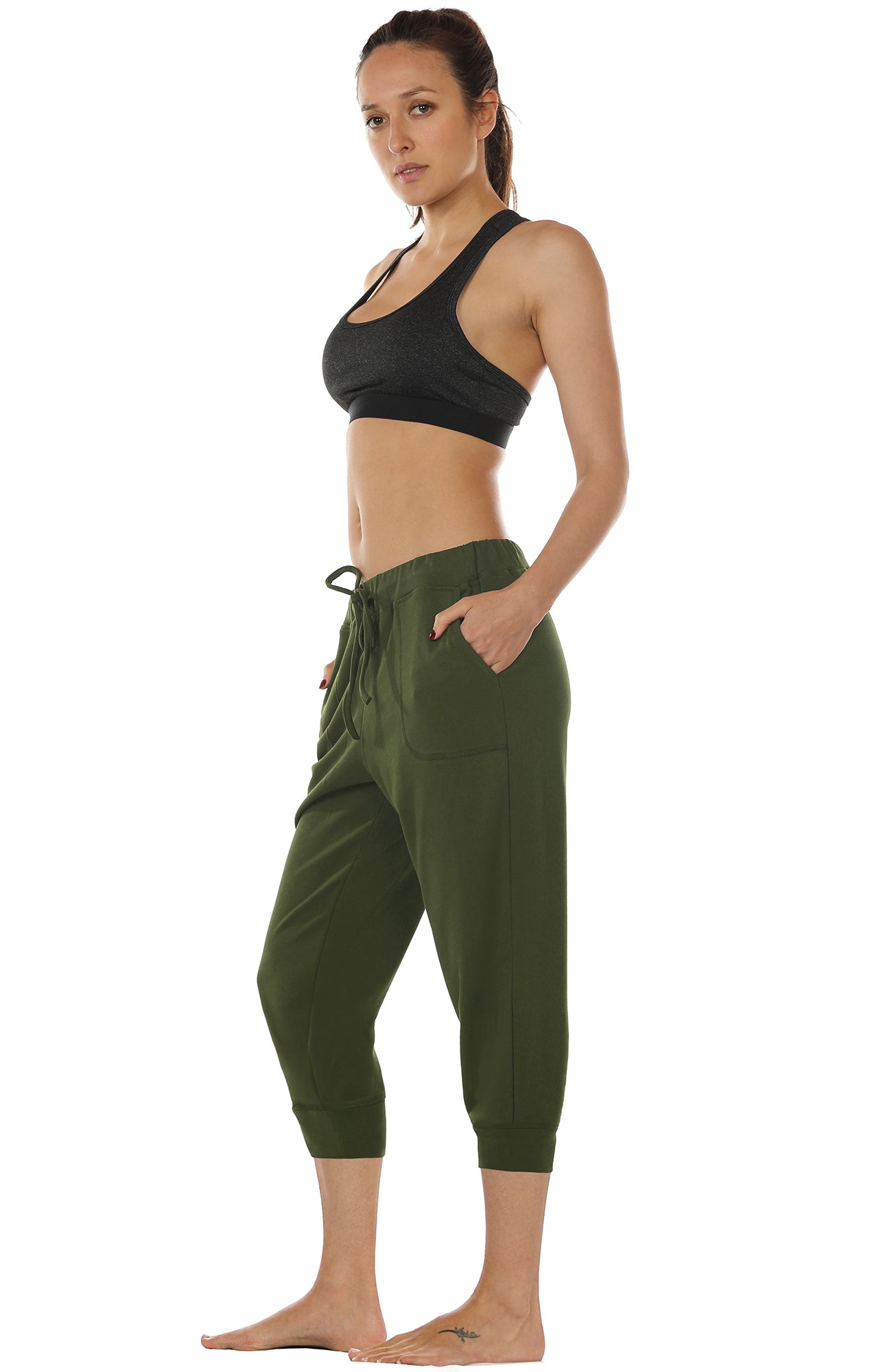 Irevial Womens Lounge Workout Cropped Pants Active Jogger Capri