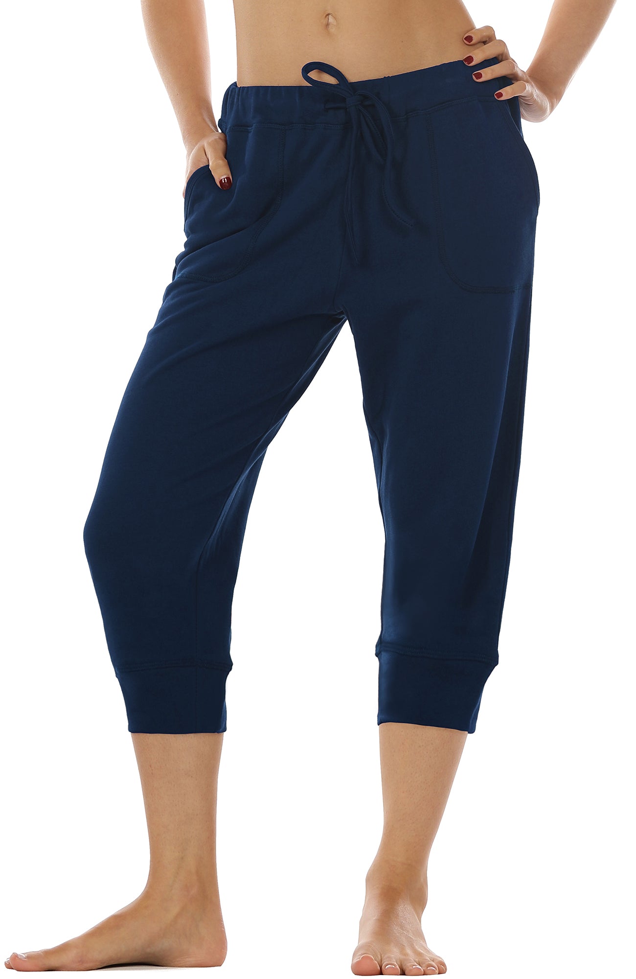 SPECIAL MAGIC Women’s Capri Sweatpants Jogger Cargo Pants with Pockets for  both Sports and Casual Wear(Steel Blue S)