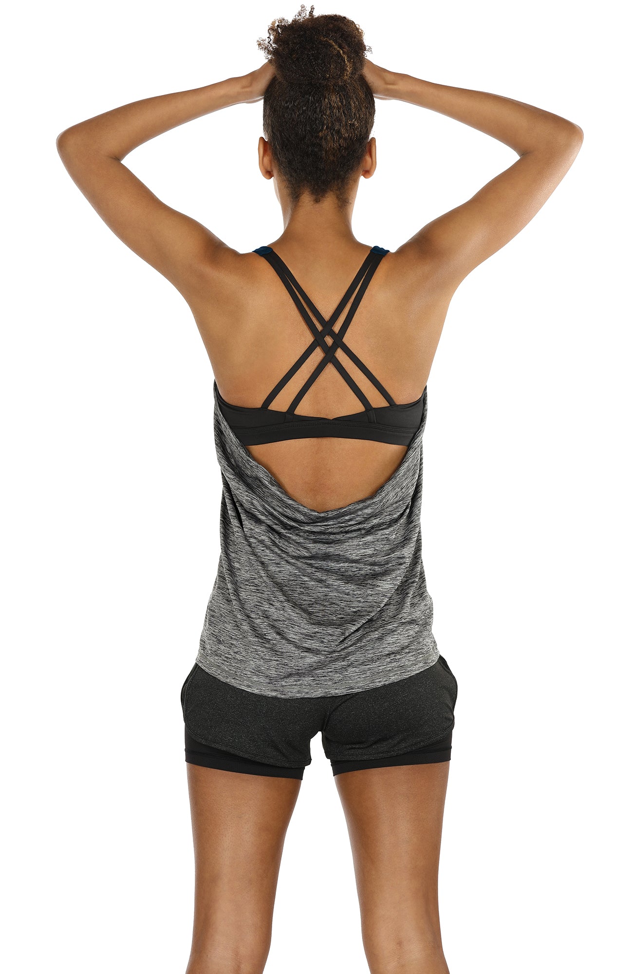 Workout Tank Tops Built In Bra - Women's Strappy Athletic Yoga Tops.  Exercise Running Gym Shirts
