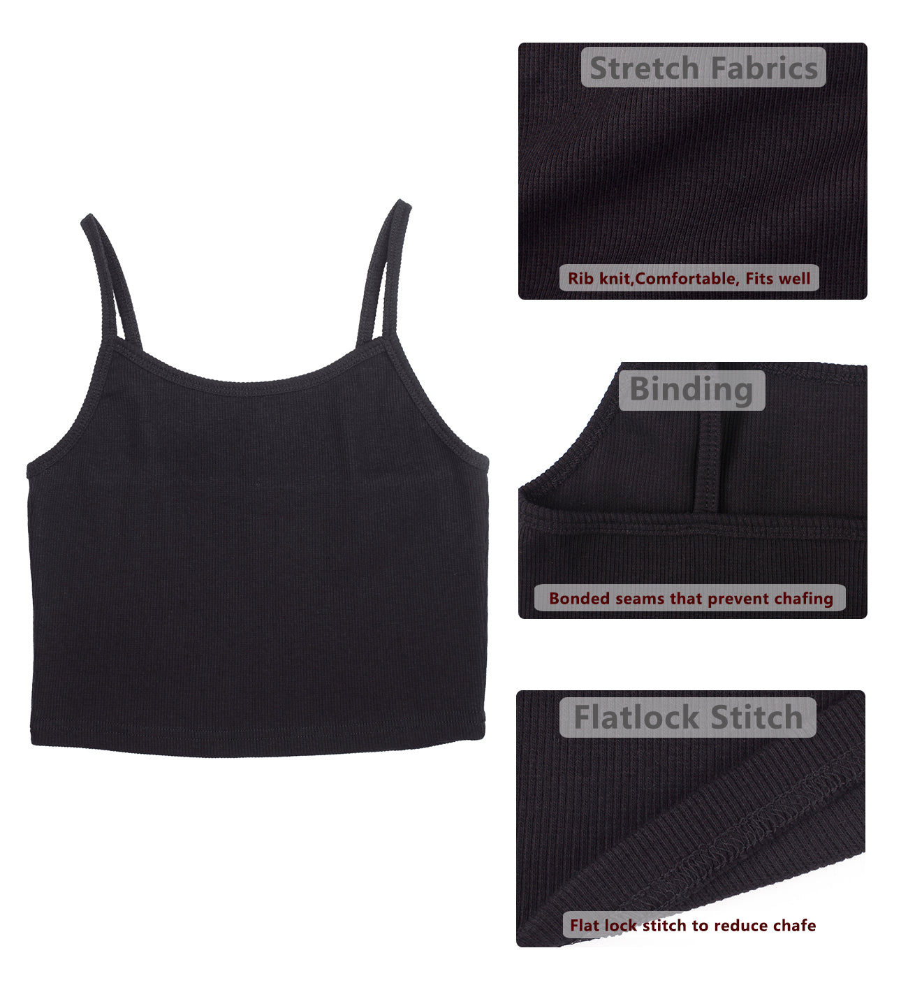 Lataly Women's 4 Piece Sleeveless Basic Vest Seamless Rib-Knit Summer  Spaghetti Strap Crop Tank Top