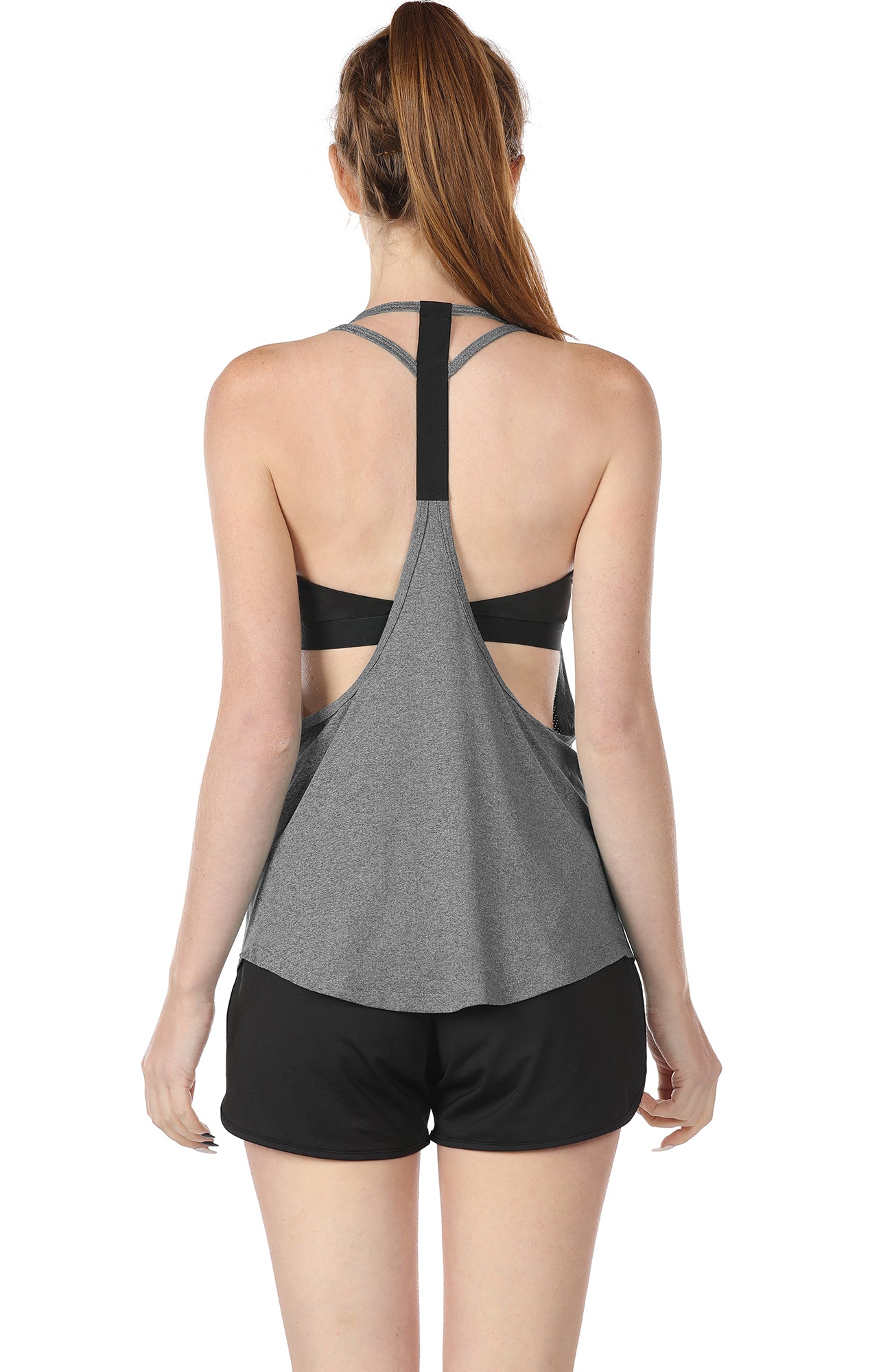 icyzone Women's Built in Bra Workout Tank Tops - Strappy Athletic Yoga Tops,  Exercise Running Gym Shirts (Grey Melange, Small) at  Women's Clothing  store