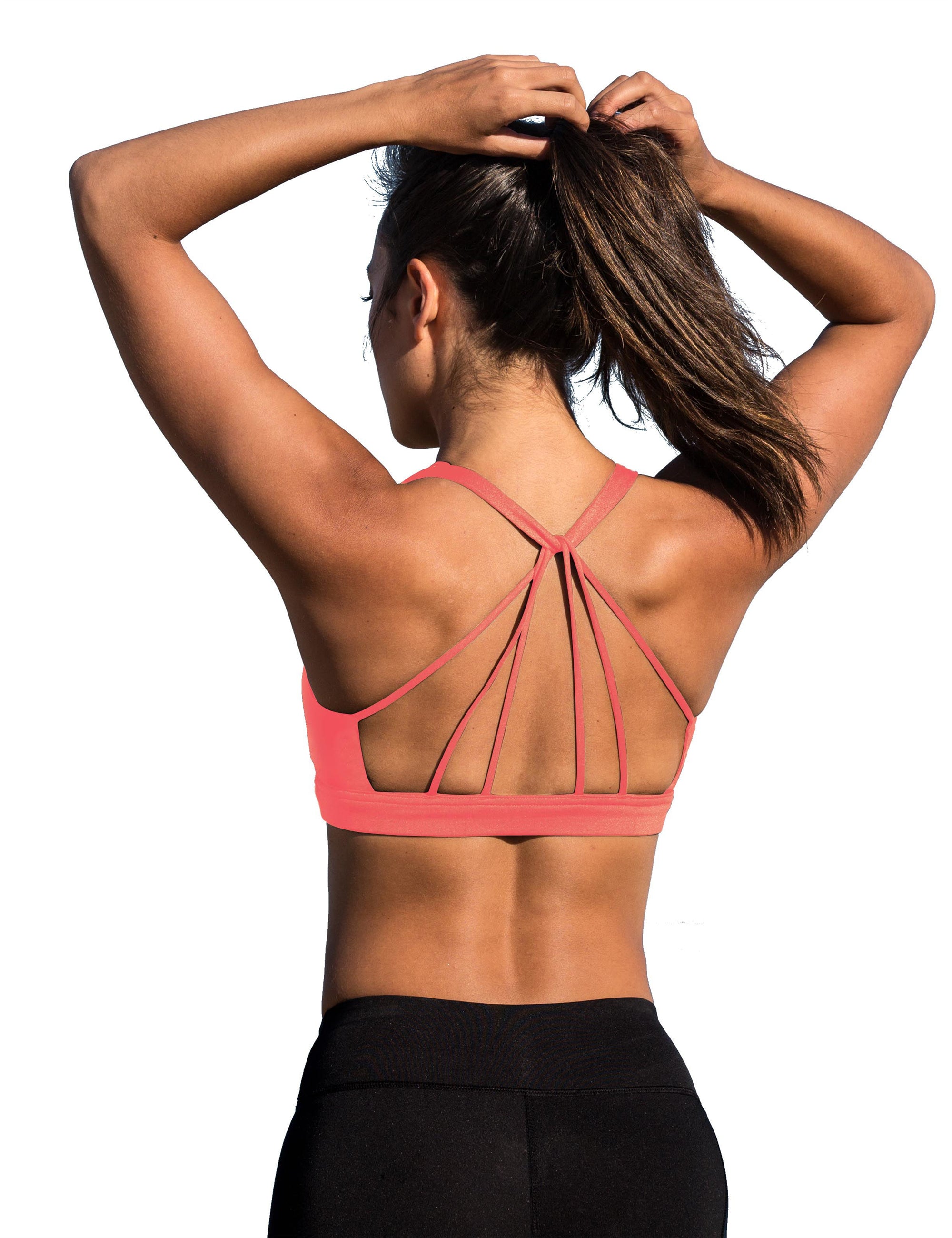 1pc Women's Removable Padded Strappy Sports Bra, Racerback Yoga Bra, Medium  Support